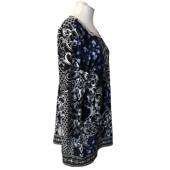 WHBM Dress Black Blue White XL Colorful 3/4 Long Sleeve Stretch Shift Washable - Picture 6 of 12